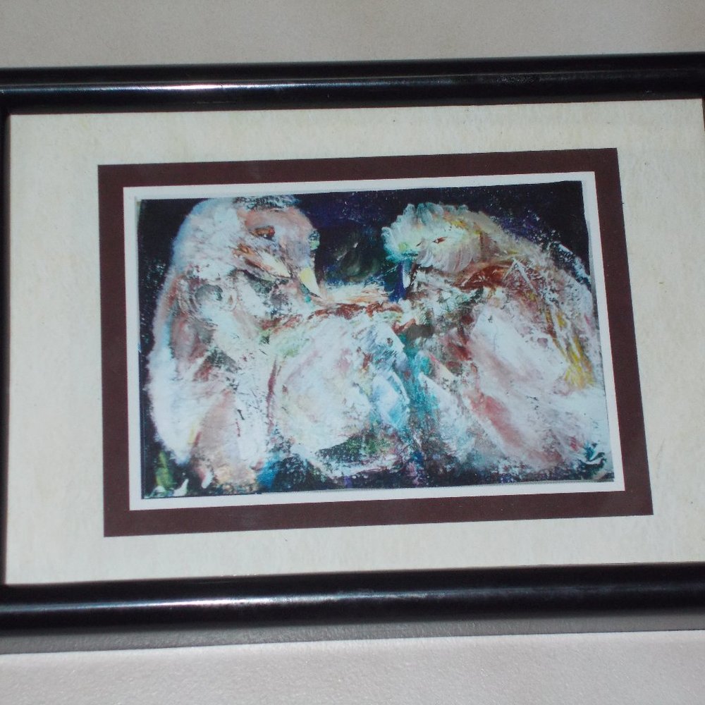 "Birds Of A Feather" print, matted & framed 7.5"x5.5"